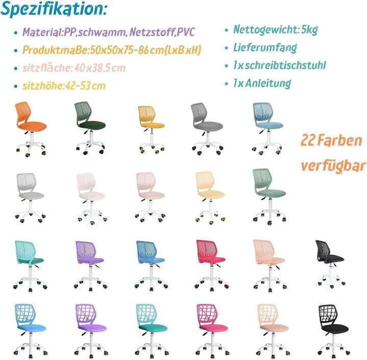FurnitureR Friseurstuhl ergonomischer Drehstuhl ohne Armlehnen, höhenverstellbar, Netzrückenlehne, M
