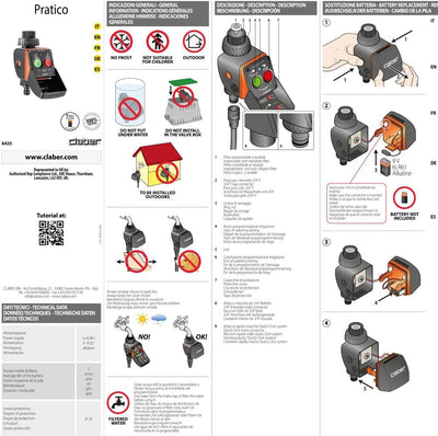 Claber 53921 8425 Aquauno Pratico Bewässerungs-Programmierer, Schwarz/Orange