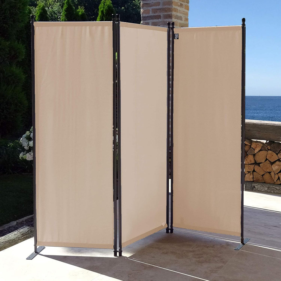 QUICK STAR Paravent 3 Teilig 170 x 165 cm Stoff Raumteiler Trennwand Balkon Sichtschutz Stellwand Fa