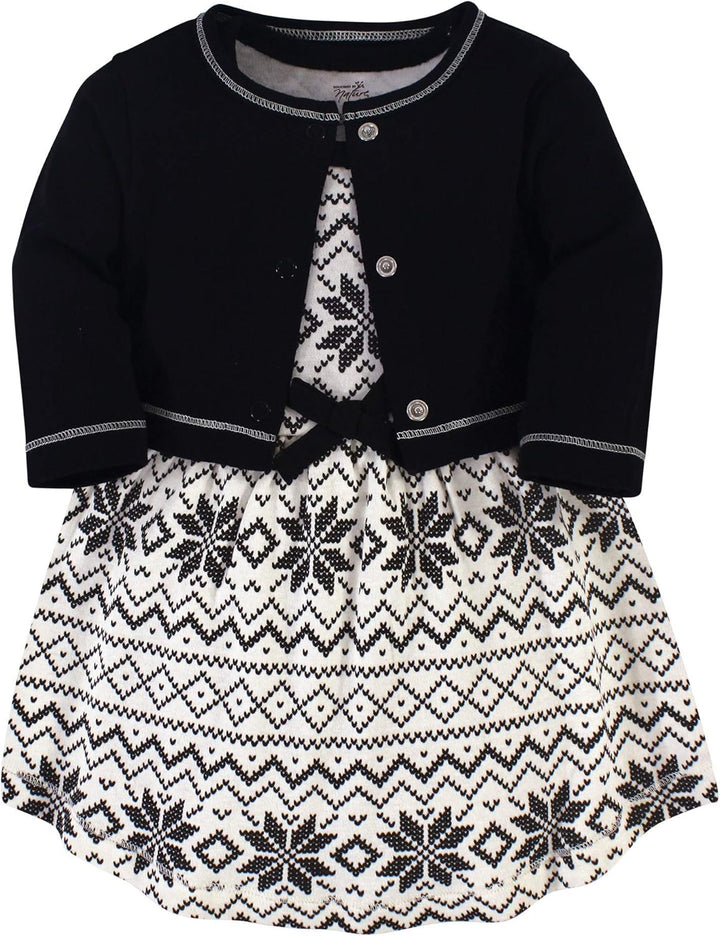 Touched by Nature Mädchen Kleid und Strickjacke aus Bio-Baumwolle Lässiges Kleid 4 Jahre Black Fair
