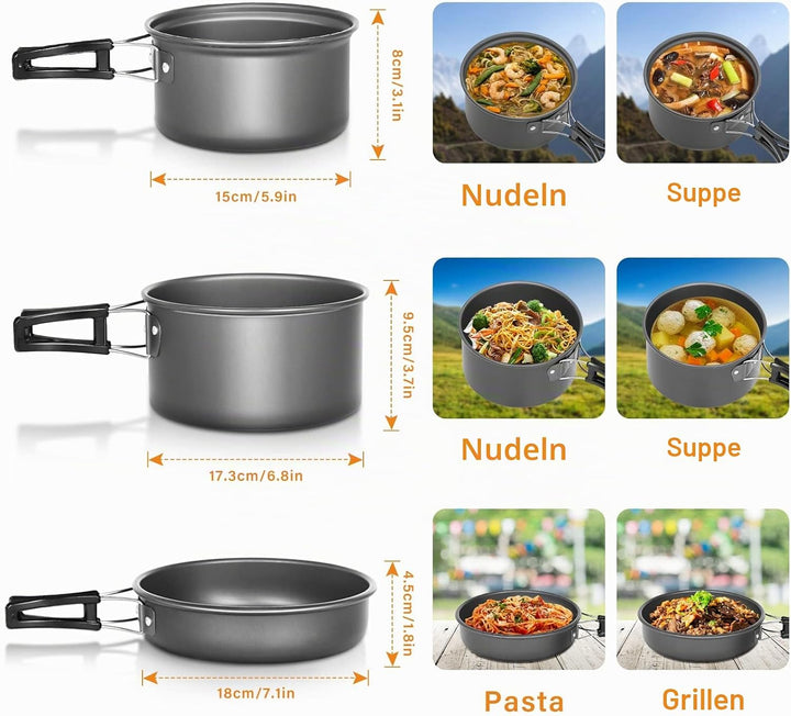Lixada Camping Kochgeschirr Set Camping Topf Outdoor Geschirr Set Kochtopf Set mit Aufbewahrungstasc