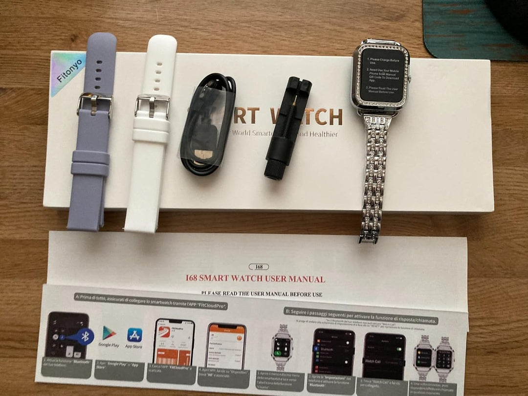 fitonyo Smartwatch Damen mit Telefonfunktion Diamant,1.29" Touch-Farbdisplay,Pulsuhr, SpO2,Schlafmon