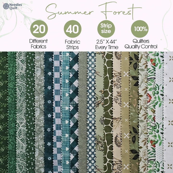 Needles Quilt Studio – 6,3 cm vorgeschnittenes 40 Stoffstreifen Bundle (Sommerwald) | Baumwollstreif