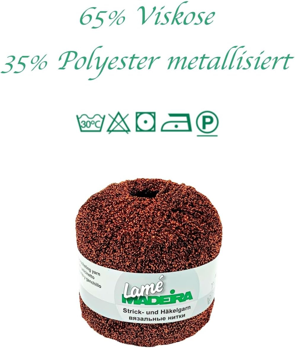 Glitzergarn Haekelgarn Strickgarn metallisiertes Häkelgarn Madeira Lamé 5x25g Farbe 427 kupfer, 427