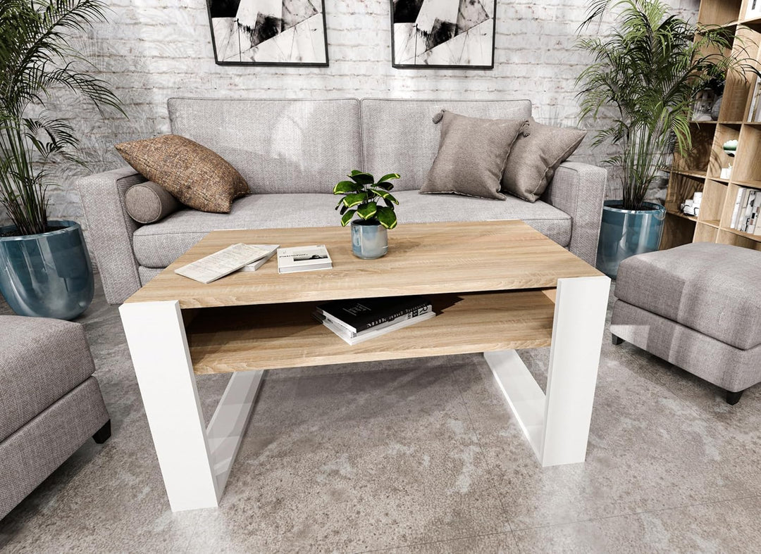 Couchtisch 92×53.6 cm – Wohnzimmertisch aus Holzwerkstoff, Stabiler & moderner Kaffeetisch mit zusät