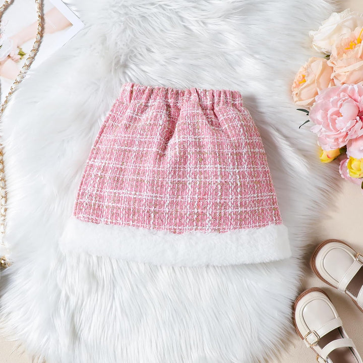 Kleinkind Baby Mädchen Herbstkleidung Plaid Tweed Muster Tops Plaid Rock Baskenmütze Baby Outfits Se