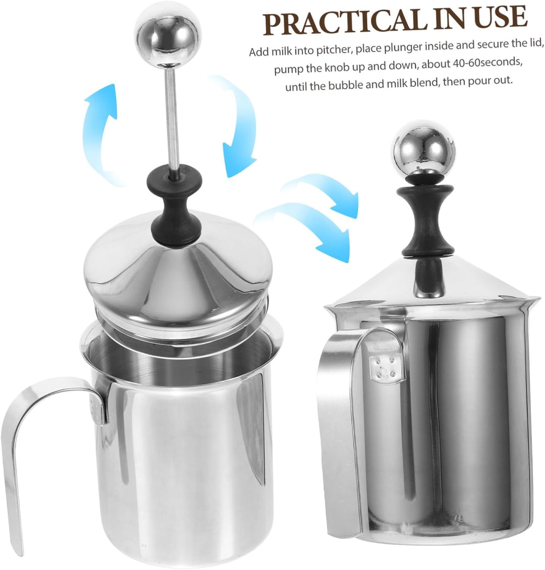 TOYANDONA Milchaufschäumer Manuell Aus Edelstahl Mit Doppelgitter-belüfter Handpumpe Für Cappuccino