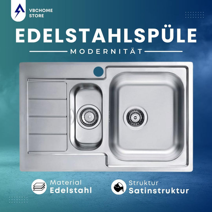 VBChome: Einbauspüle mit Hahnloch Links 790x500 mm Camping Küchenspüle - Satinstruktur Alveus Line 7