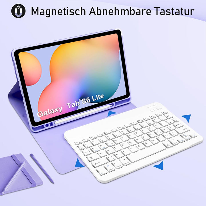 Hülle mit Tastatur für Samsung Galaxy Tab S6 Lite, Schutzhülle mit Pencil Halter Wireless Tastatur (