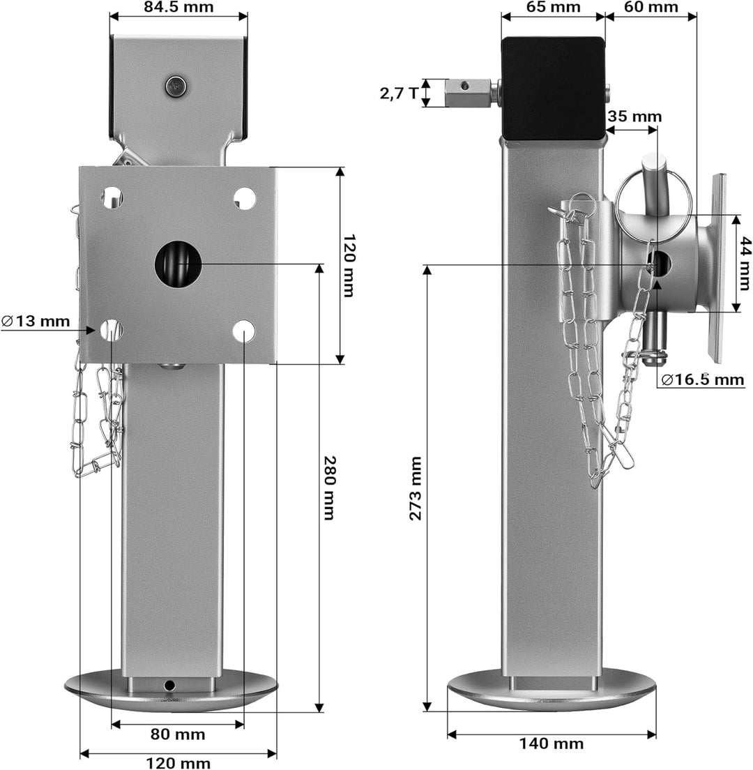 XPOtool Stützen Set für Kipper Hochlader Anhänger, 140 x 140 x 415 mm, Stützlast 1350 kg pro Stütze,