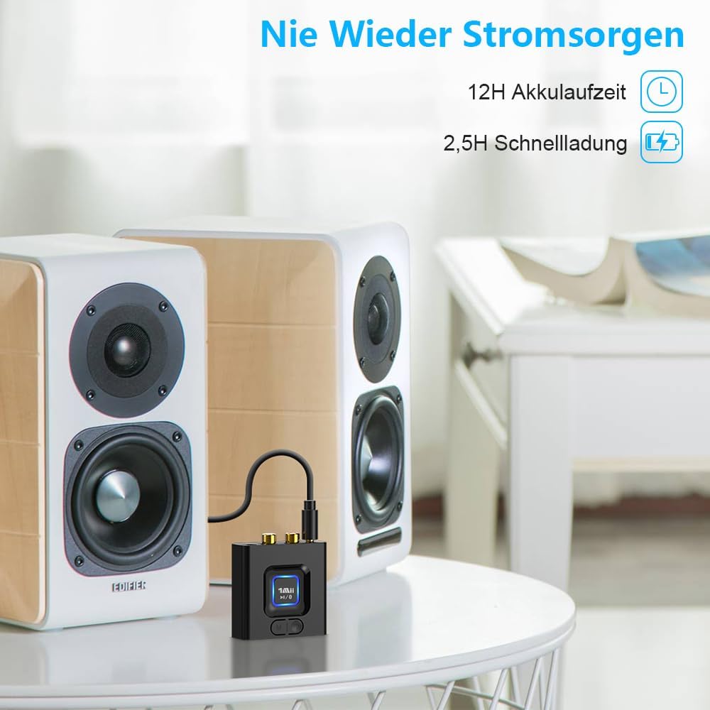 ML201 Adapter für Stereoanlage, Bluetooth 5.0 Empfänger mit 3.5mm AUX Cinch, drahtloser Audio Receiv