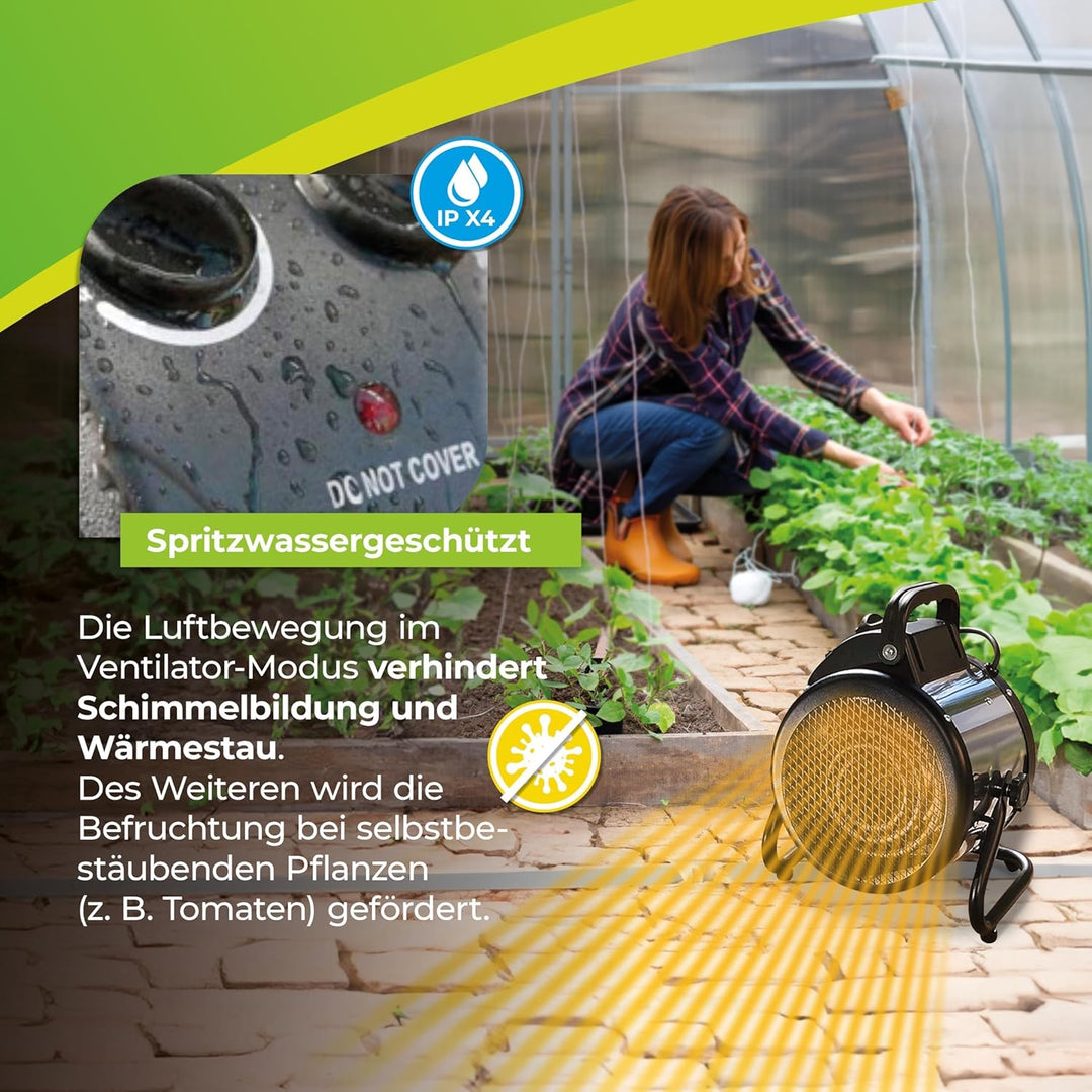 BioGreen Elektro-Gewächshausheizung Palma mit manuellem Thermostat | IPX4 spritzwassergeschützt, ene