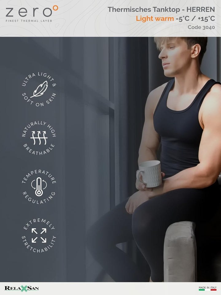 Relaxsan Zero 3040 - Thermoweste für Herren, breite Schulter, Merinowolle XS Schwarz, XS Schwarz