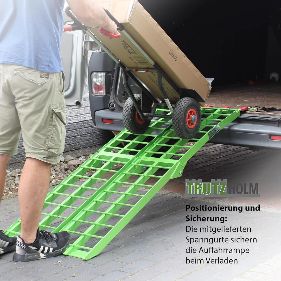 TRUTZHOLM 2 x Auffahrrampe klappbar 180 cm Traglast 680 kg Alu grün geriffelte Einzelstäbe Verladera