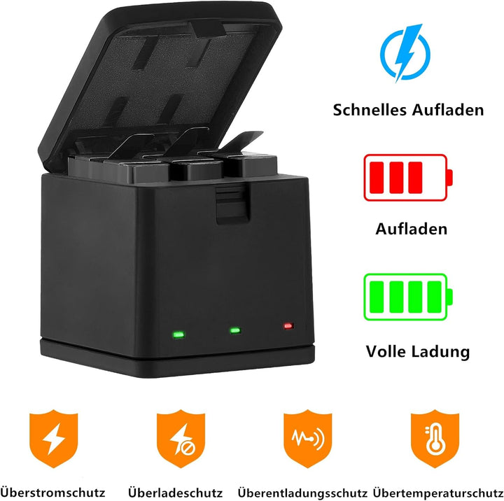 Vemico Hero 8 Akku Ladegerät Kit 3 Pack 1500 mAh ErsatzAkku 3 Kanal Ladebox Typ-C USB Mit Einem Schu