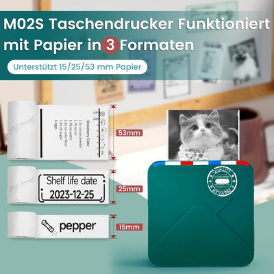 Omezizy Mini Drucker für Smartphone, M02S Mini Sticker Drucker, Bluetooth Thermodrucker, Mini Fotodr