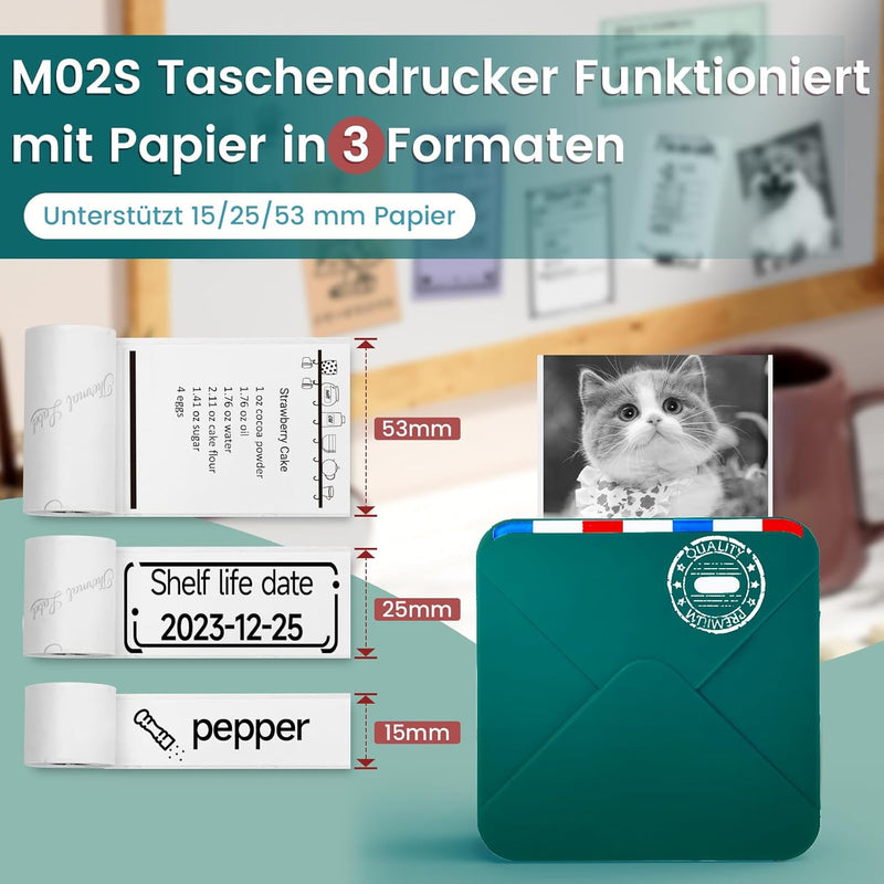 Omezizy Mini Drucker für Smartphone, M02S Mini Sticker Drucker, Bluetooth Thermodrucker, Mini Fotodr