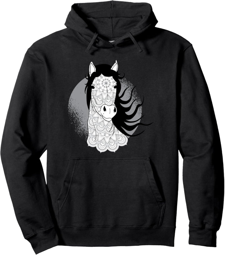 Schwarz Weisses Mandala Pferd l Pferde Mädchen Geschenk Pullover Hoodie