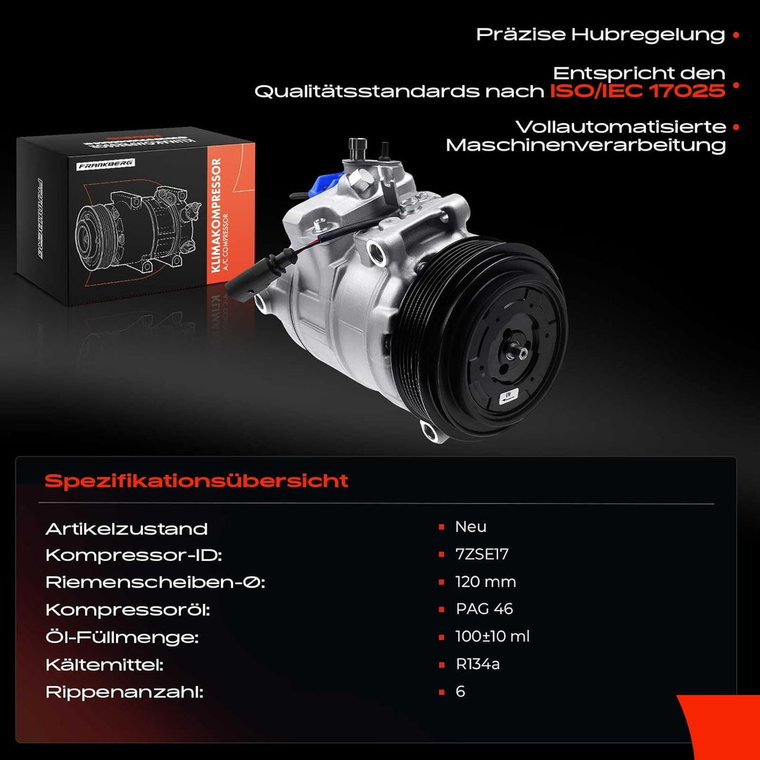 Frankberg 1x Klimakompressor Klimaanlage Kompatibel mit Q7 4LB 3.0L Diesel 2007-2015 Replace# 7L6820