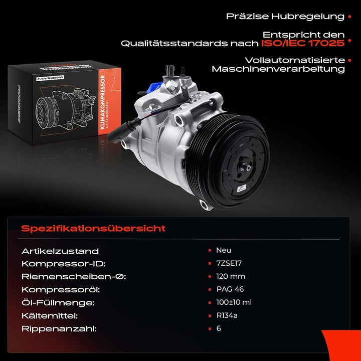 Frankberg 1x Klimakompressor Klimaanlage Kompatibel mit Q7 4LB 3.0L Diesel 2007-2015 Replace# 7L6820
