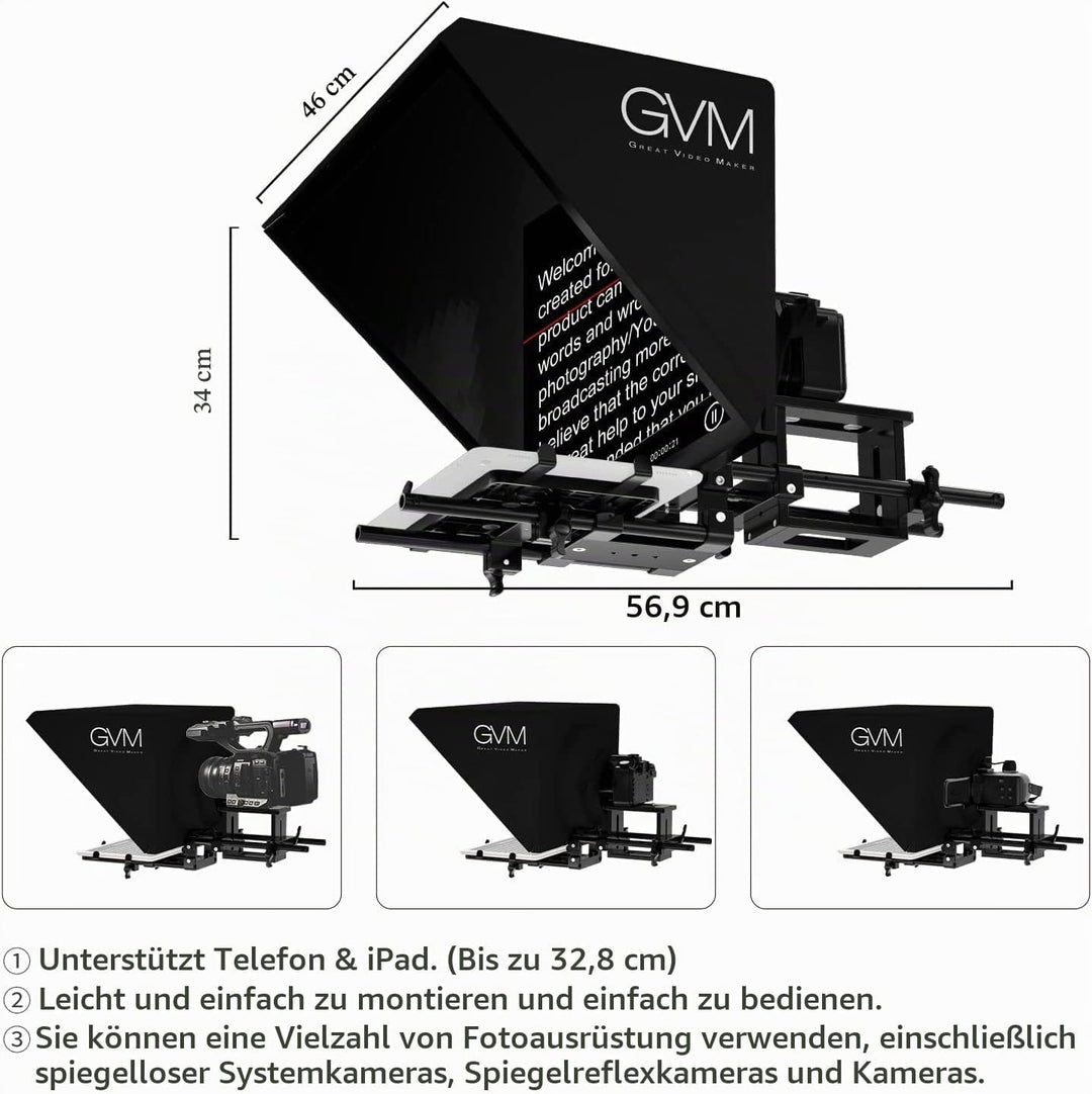 GVM Teleprompter für Tablet DSLR Kamera Smartphone, Tragbares 18&