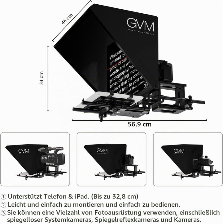 GVM Teleprompter für Tablet DSLR Kamera Smartphone, Tragbares 18&