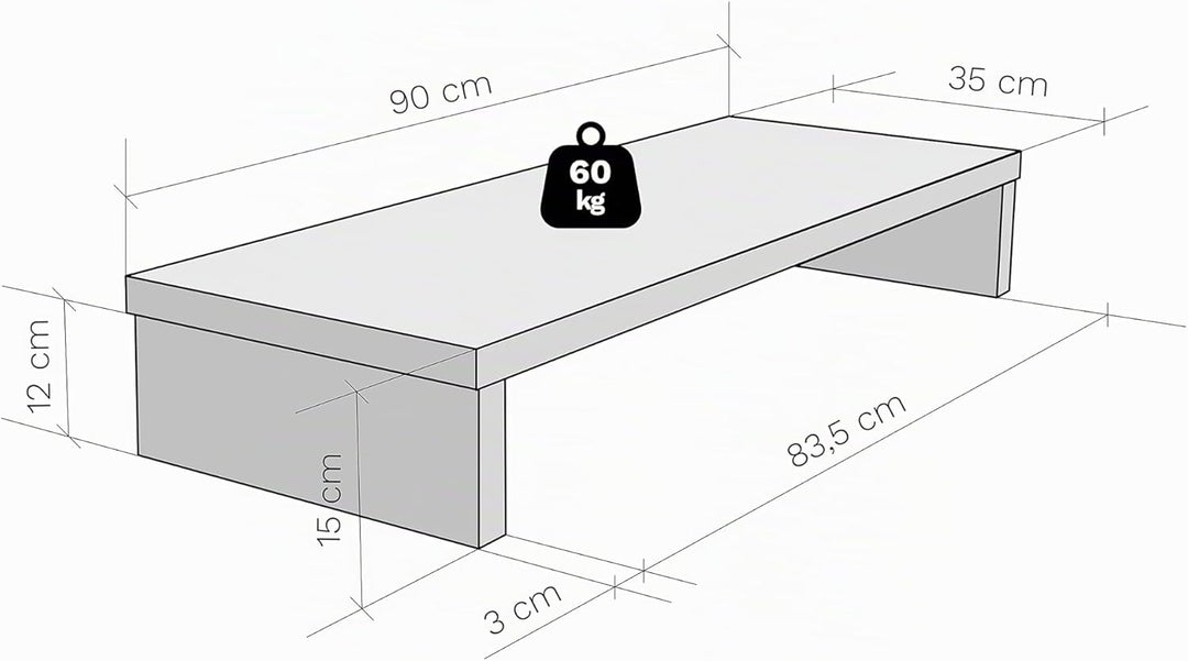 Henor Riser-Halterung für TV aus FSC® Holz 90 x 35 x 15 cm Eiche Stel. Unterstützt 60 kg. 90x35x15 E