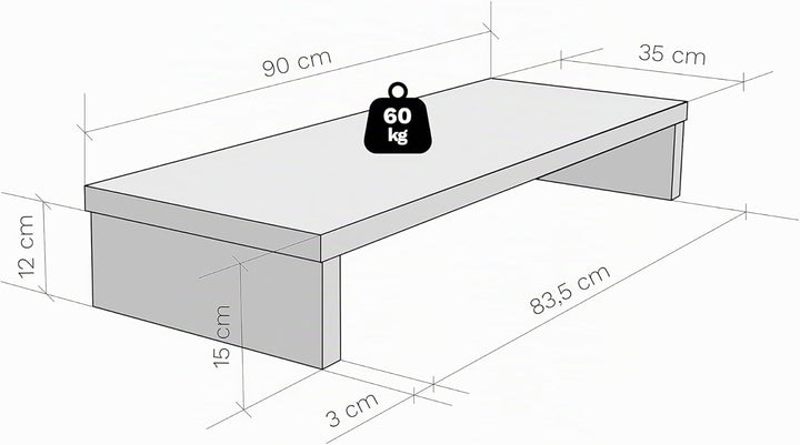 Henor Riser-Halterung für TV aus FSC® Holz 90 x 35 x 15 cm Eiche Stel. Unterstützt 60 kg. 90x35x15 E