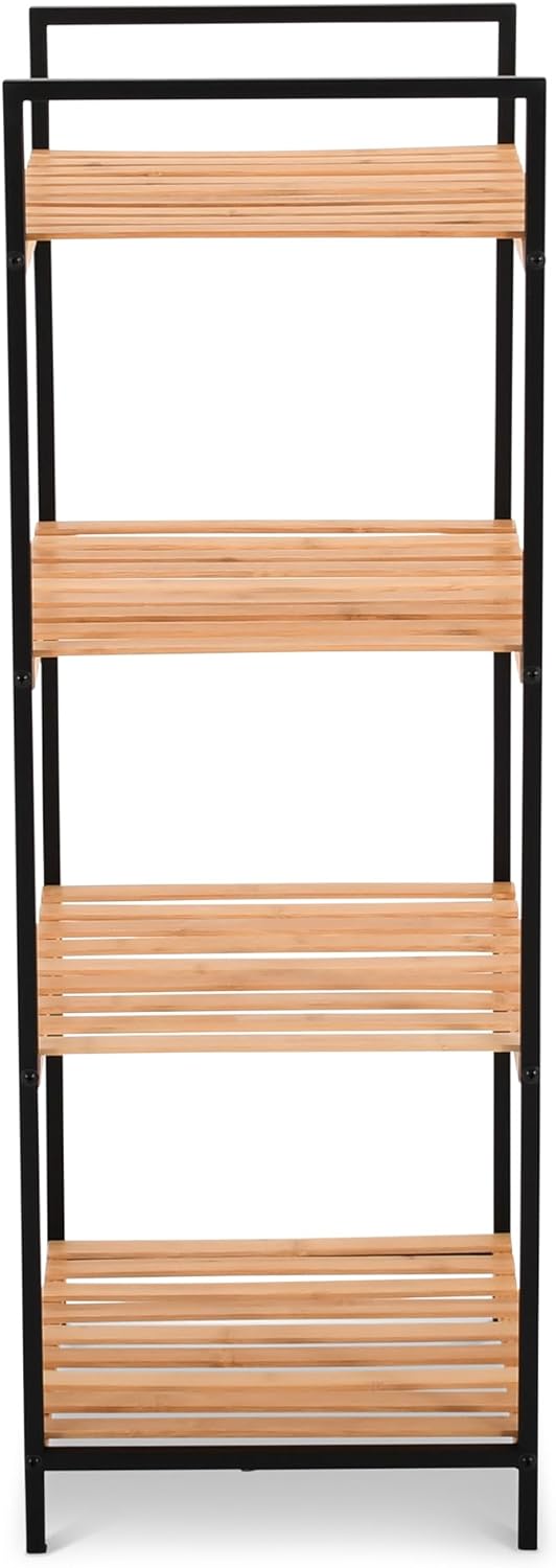 Raburg Standregal & Küchenregal, Bambus, 4 Böden, Metallrahmen Schwarz, Standregal aus Holz & Aufbew
