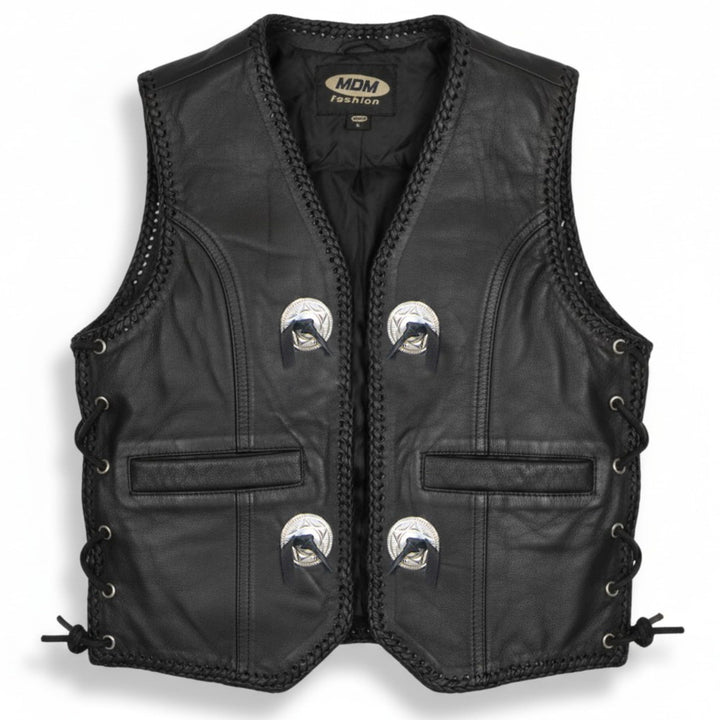 Kinder Lederweste mit conchos, seiten geschnürt 104 Schwarz, 104 Schwarz