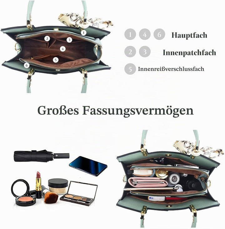 FANDARE Damen Handtasche Grosse Henkeltaschen Elegante Schultertasche Umhängetaschen PU-Leder Tote B