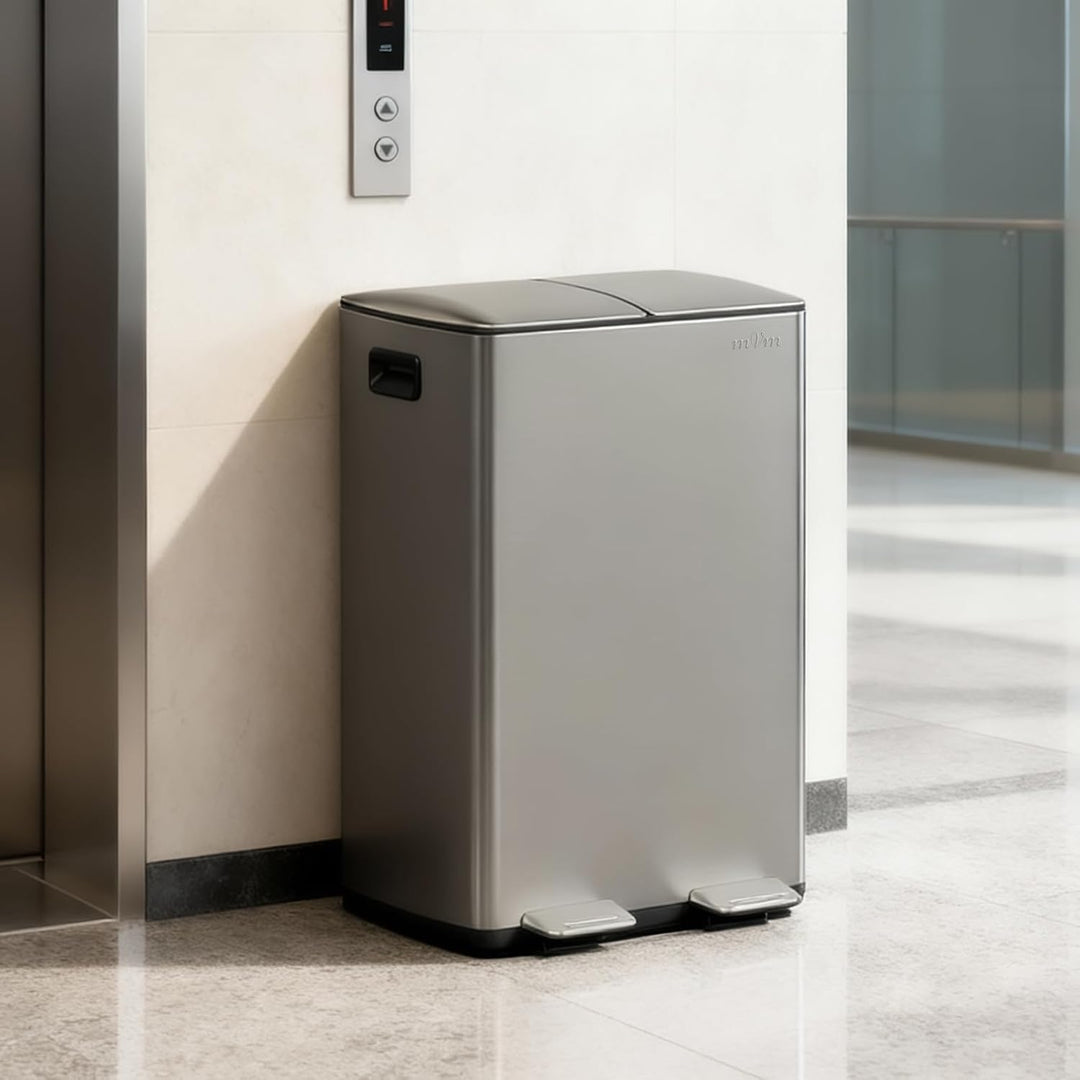 mVm Mülleimer Küche,60 Liter Treteimer,2x30L Doppelter Abfalleimer 2er-Mülleimer Mülltrennung mit In