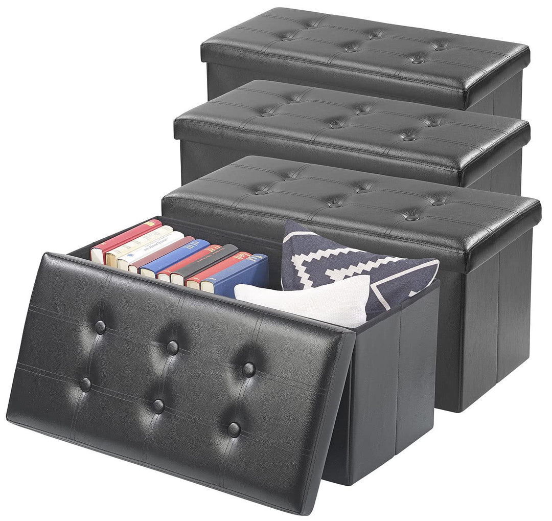 infactory Falt-Sitzbank: 4er-Set Faltbare 2in1-Sitzbänke und -truhen, 80 l, bis 300 kg, schwarz (Auf
