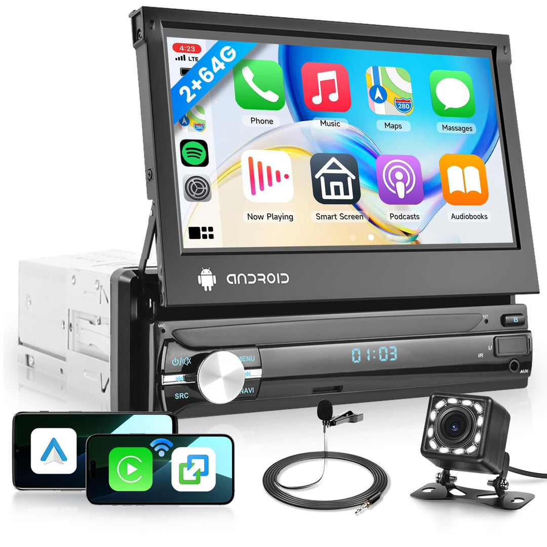 Android 2GB+32GB Autoradio 1 Din mit GPS-Navigation, WiFi, Bluetooth, FM-RDS-Radio, 7-Zoll-Touchscre