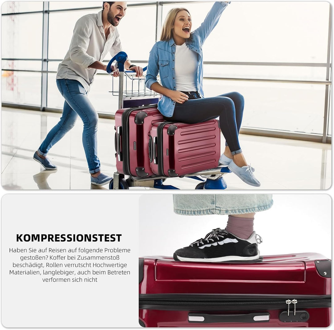 BEIBYE Hartschalen Koffer Trolley Rollkoffer Reisekoffer 4 Zwillingsrollen Polycabonat (Rot, Koffers