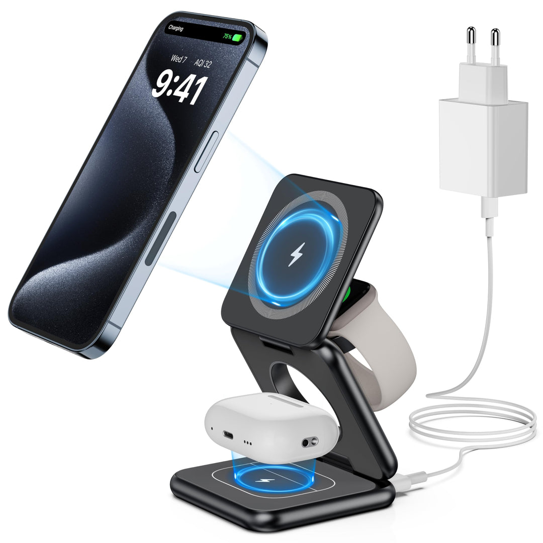 KU XIU X40 3-in-1 Magnetische Faltbare Aluminium-Ladestation – Kabelloses 15W Ladegerät für iPhone 1