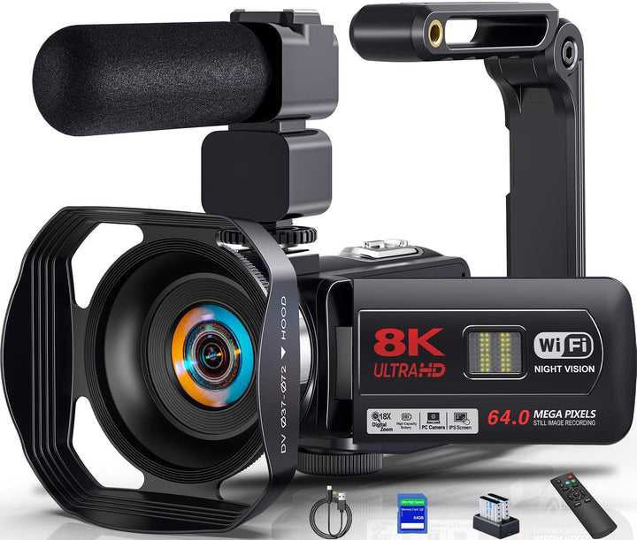 Videokamera Camcorder 8K 64MP WiFi Vlogging Camera mit IR Nachtsicht für YouTube, HD 3.0'' Touchscre
