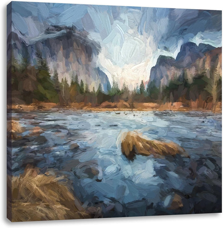 Pixxprint Prächtiger Fluss in den Bergen als Leinwandbild Quadratisch/Grösse: 70x70 / Wandbild/Kunst