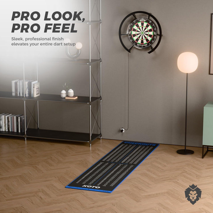 KOTO - Carpet Checkout Dartmatte, Schutz Bodens und Dartpfeile, Mit Score-Indikation + Oche 237x60cm
