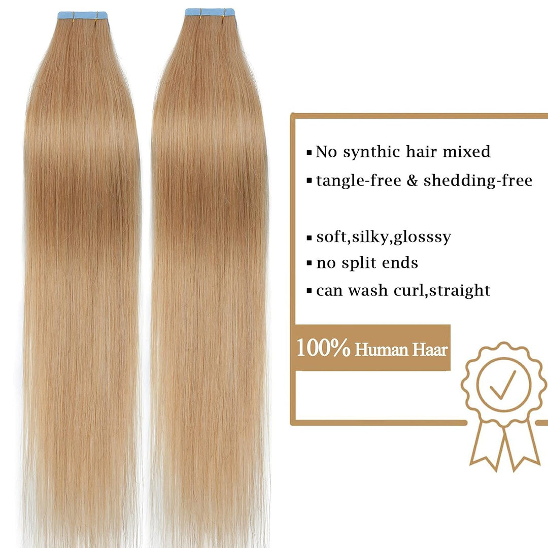 SEGO Tape in Extensions Echthaar Haarverlängerung Klebeband Haarteil 100% Remy Human Haar (40 stück+
