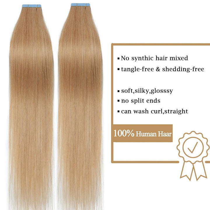 SEGO Tape in Extensions Echthaar Haarverlängerung Klebeband Haarteil 100% Remy Human Haar (40 stück+