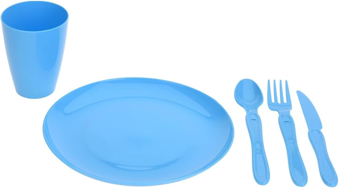 Picknick Set 31 teilig Besteckset Becher Teller Messer Gabel Löffel Transportbox Picknickset Besteck