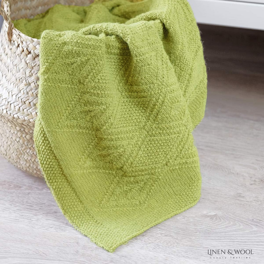 Linen & Cotton Babydecke Gestrickt Lilou Jungen Mädchen -100% Reine Neuseeland Wolle, Grün (85 x 65c