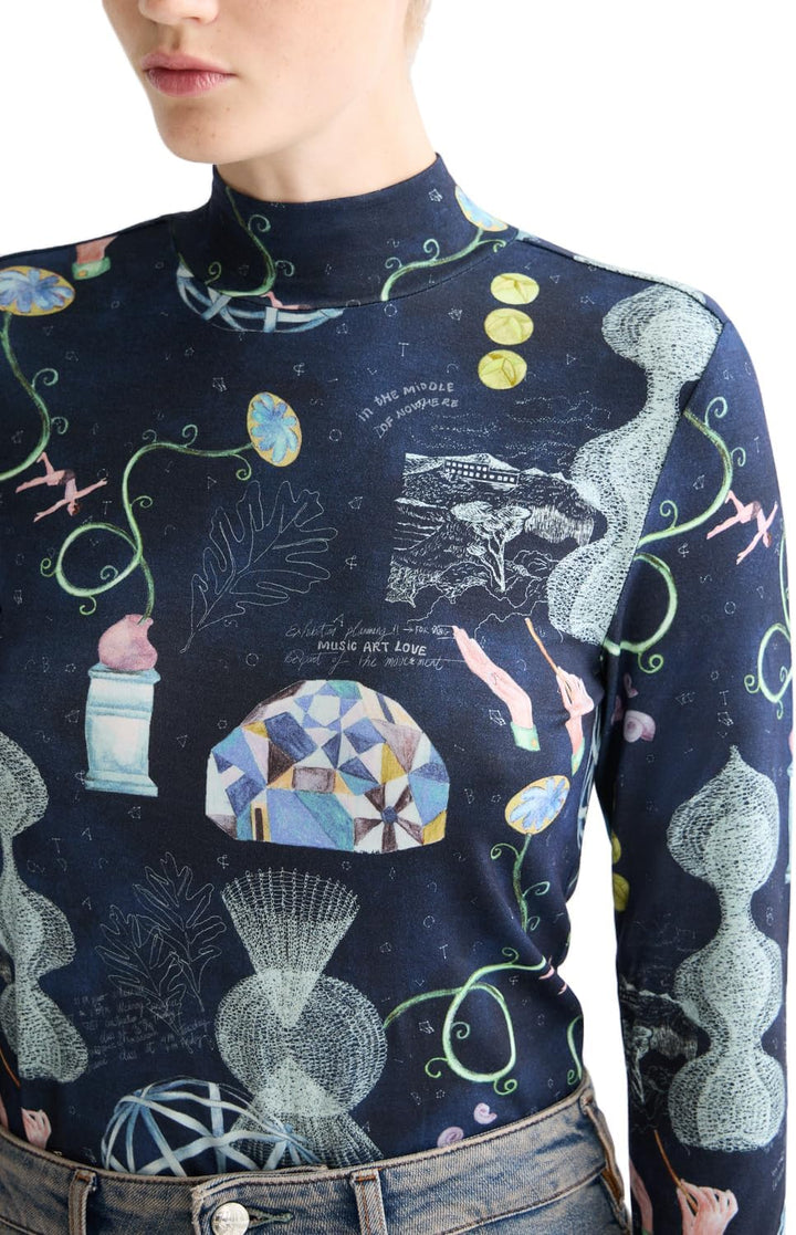 Scotch & Soda Damen All Over Printed Slim-fit Ls T-Shirt XS Black Mountain, XS Black Mountain