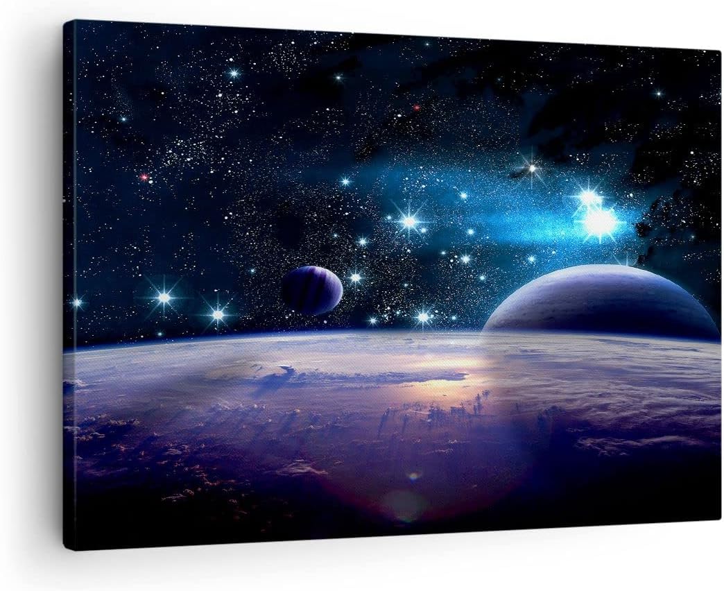 Bilder auf Leinwand Kosmos Planet Leinwandbild mit Rahmen 70x50cm Wandbilder Dekoration Wohnzimmer S