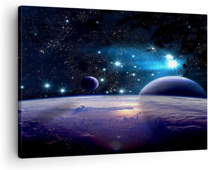 Bilder auf Leinwand Kosmos Planet Leinwandbild mit Rahmen 70x50cm Wandbilder Dekoration Wohnzimmer S