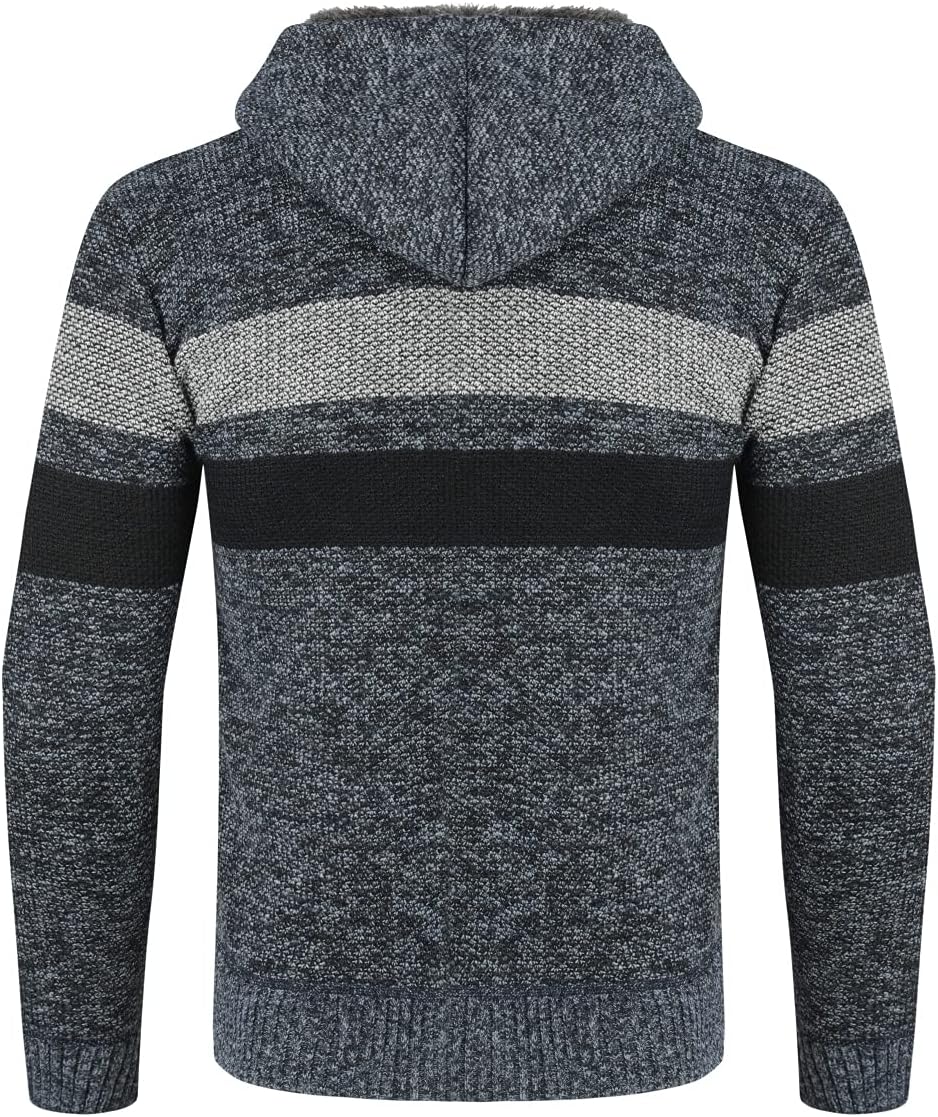 YOUTHUP Herren Strickjacke mit Kapuze Fleece Gefüttert Winter Cardigan Strick Fleecejacke Reissversc