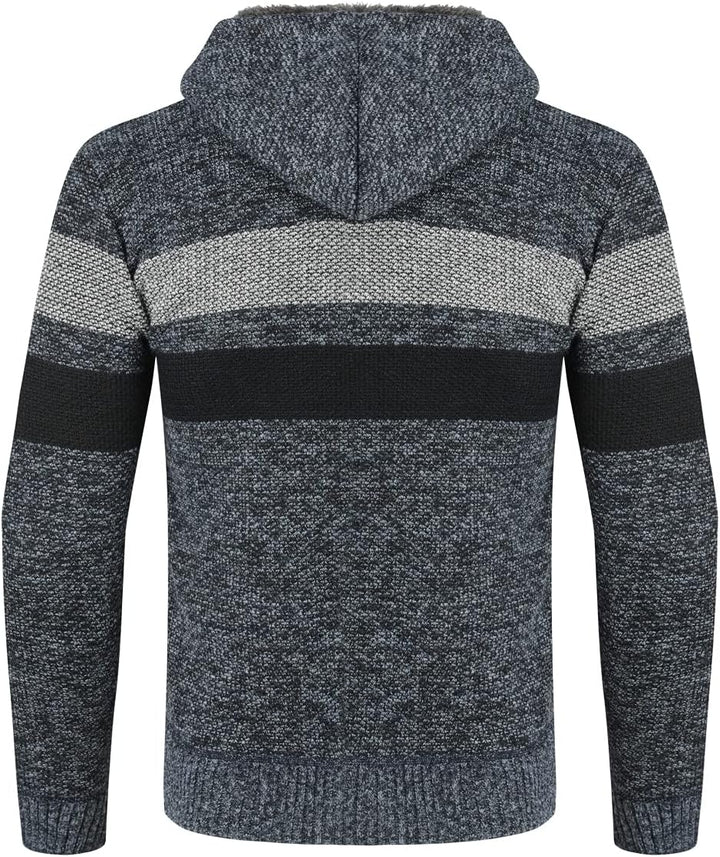 YOUTHUP Herren Strickjacke mit Kapuze Fleece Gefüttert Winter Cardigan Strick Fleecejacke Reissversc