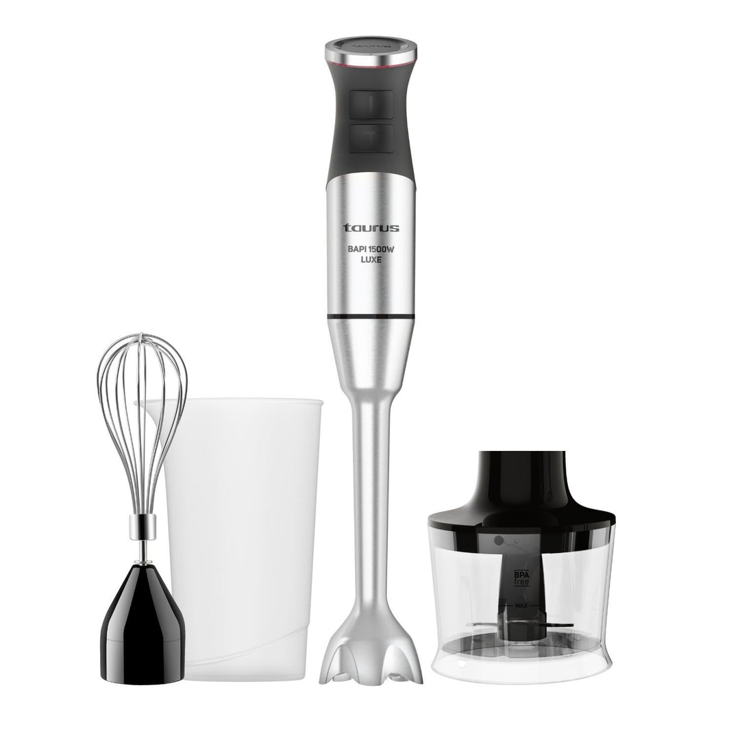 Taurus – Stabmixer 1500W | 20 Geschwindigkeiten + TURBO | Edelstahlklingen | Spritzschutzglocke | Er