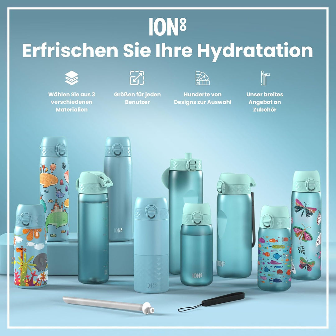 Ion8 Stahl-Trinkflasche, 600 ml, Auslaufsicher, Einhandöffnung, Sichere Verriegelung, Spülmaschinenf